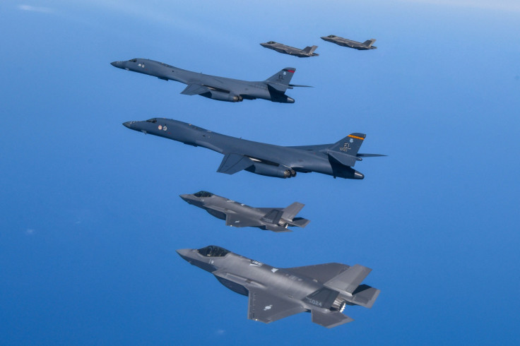 US Air Force B-1B bombers, F-16 fighter jets and South Korean Air Force F-35A take part in a joint air drill