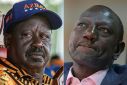 Kenyan opposition leader Raila Odinga (left) says President William Ruto's August election victory was fraudulent