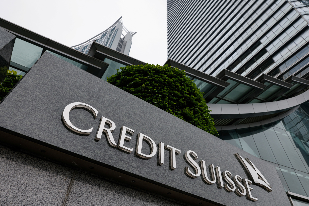 Switzerland Wakes To New Era After Historic Bank Merger Employees   Logo Credit Suisse Seen Outside Its Office Building Hong Kong 