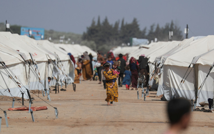 Driving school turns into a camp for the internally displaced following an earthquake, in the rebel-held town of Jandaris