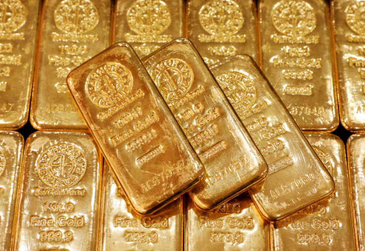 Gold bullion is displayed at GoldSilver Central's office in Singapore
