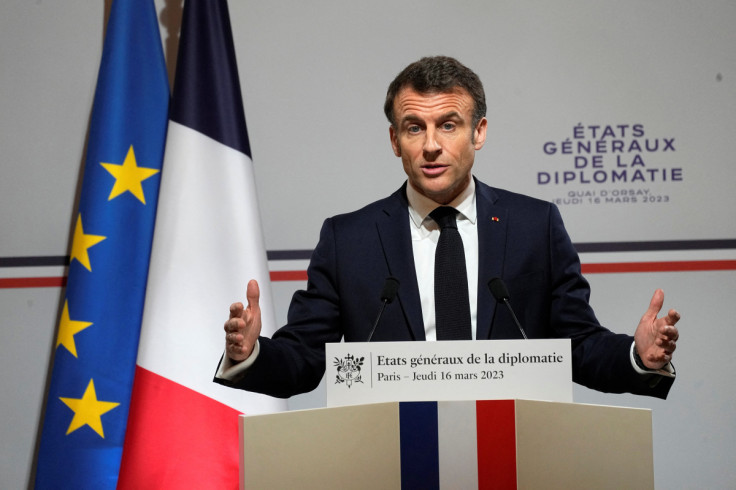 French President Macron attends the National Roundtable on Diplomacy in Paris