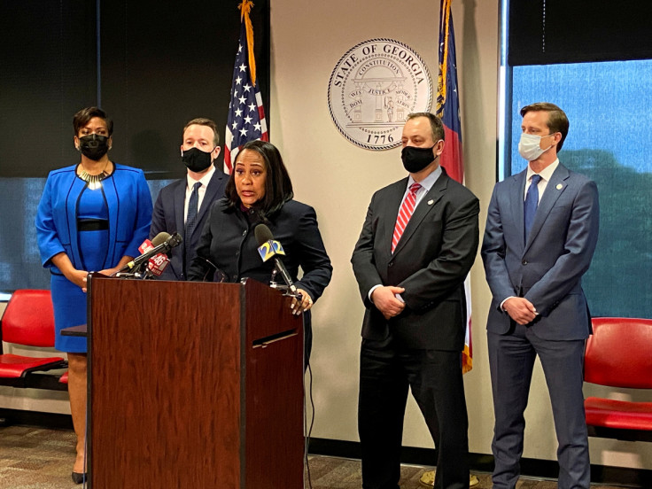 Fulton County District Attorney Fani Willis speaks at a news conference in Atlanta, Georgia