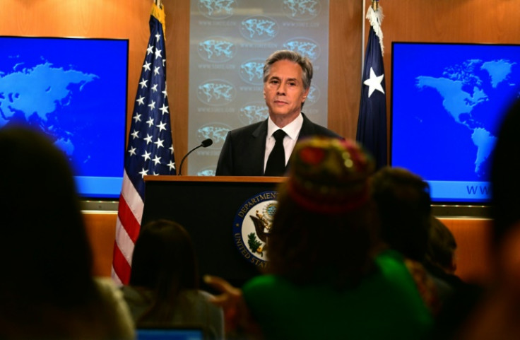 US Secretary of State Antony Blinken speaks during a news conference on the annual human rights report at the State Department