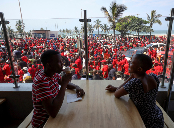 Members of South Africa's far-left EFF party attend "National Shutdown" protest in Durban