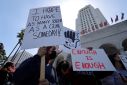 Students protest gun violence in front of City Hall, in Los Angeles