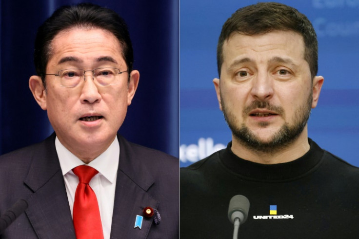 Japanese Prime Minister Fumio Kishida (L) will meet Ukrainian counterpart Volodymyr Zelensky for talks in Kyiv on Tuesday