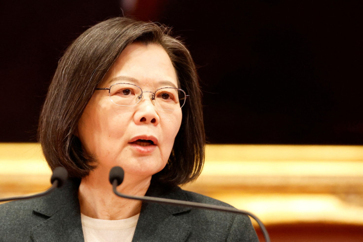 Taiwan President Tsai Ing-wen speaks during a news conference with the incoming Taiwan Premier Chen Chien-jen and outgoing Taiwan Premier Su Tseng-chang, in Taipei