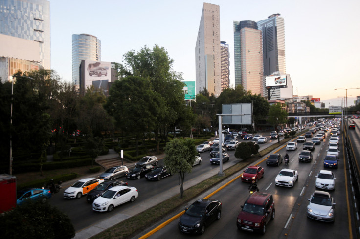 Cars queue in traffic during rush hour in Mexico City