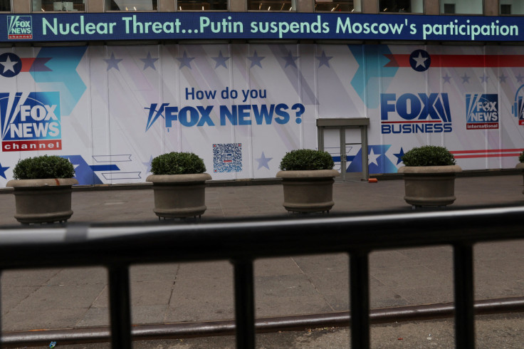 The electronic news ticker for Fox News runs outside its headquarters in New York City