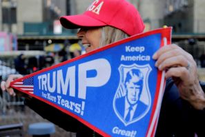 A supporter of former US President Donald Trump outside the Manhattan District Attorney's office in New York City on March 21, 2023