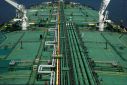 Pipelines run down the deck of Hin Leong's Pu Tuo San VLCC supertanker in the waters off Jurong Island in Singapore