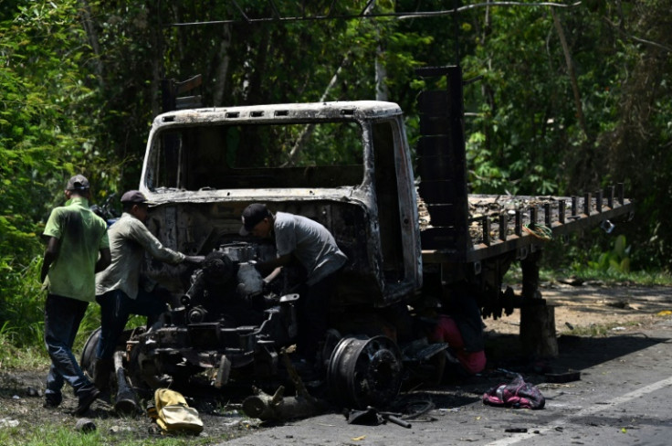 The miners burnt trucks and buses