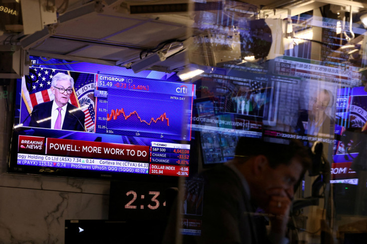 Federal Reserve Chair Jerome Powell interest rate announcement on the trading floor at New York Stock Exchange (NYSE) in New York City