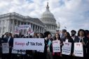 A small group of protesters opposed to a TikTok ban gathered at the US Capitol ahead of testimony by the company's CEO