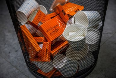 Used boxes of Mifepristone pills, the first drug used in a medical abortion, fill a trash can at Alamo Women's Clinic in New Mexico