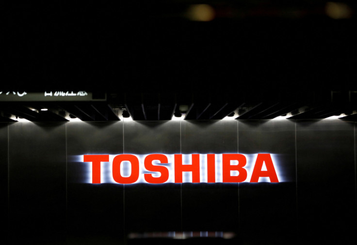 The logo of Toshiba Corp. is seen at the company's facility in Kawasaki