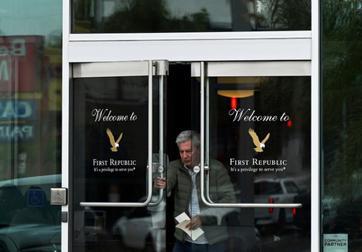 A client leaves a branch of First Republic Bank in Manhattan Beach,  California, on March 13, 2023