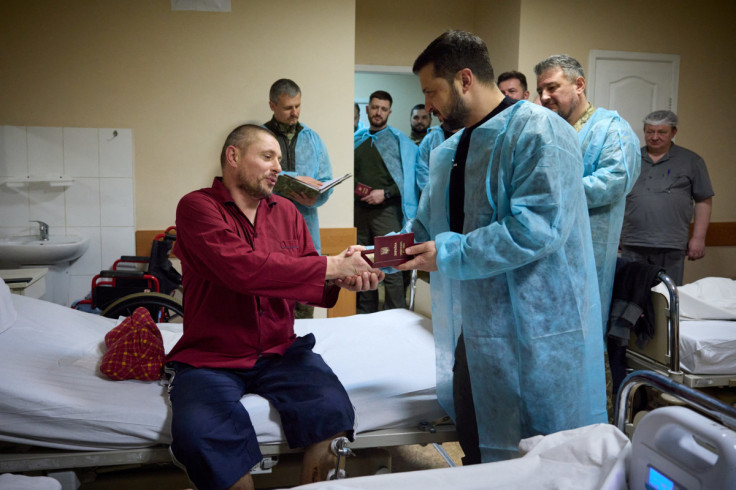 Ukraine's President Zelenskiy visits injured Ukrainian service members at a hospital in Kharkiv region