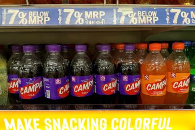 Bottles of Campa Cola are displayed at a Reliance Smart supermarket in Mumbai