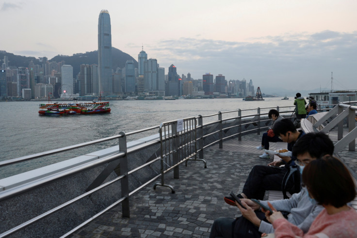 General view of the central financial district during sunset, in Hong Kong