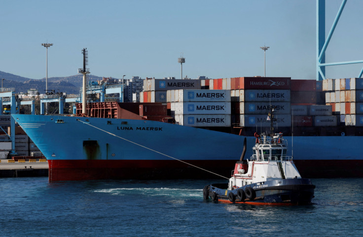 Containers are seen on the Luna Maersk ship in the port of Algeciras, Spain