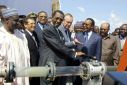 The 1,000-kilometre (600-mile) pipeline from Chad to Cameroon was launched in 2003 by then-president Idriss Deby Itno, centre