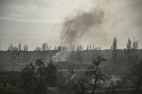 Smoke rising over the town of Chasiv Yar, near Bakhmut, after Russian shelling