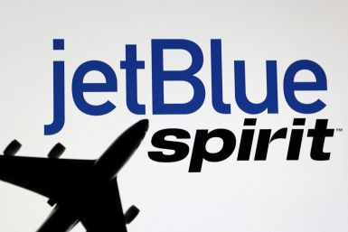 Illustration shows Spirit Airlines and jetBlue Airways logos