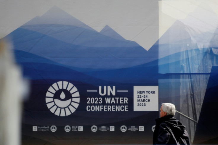 A man walks inside UN headquarters where the UN Water Conference unfolded