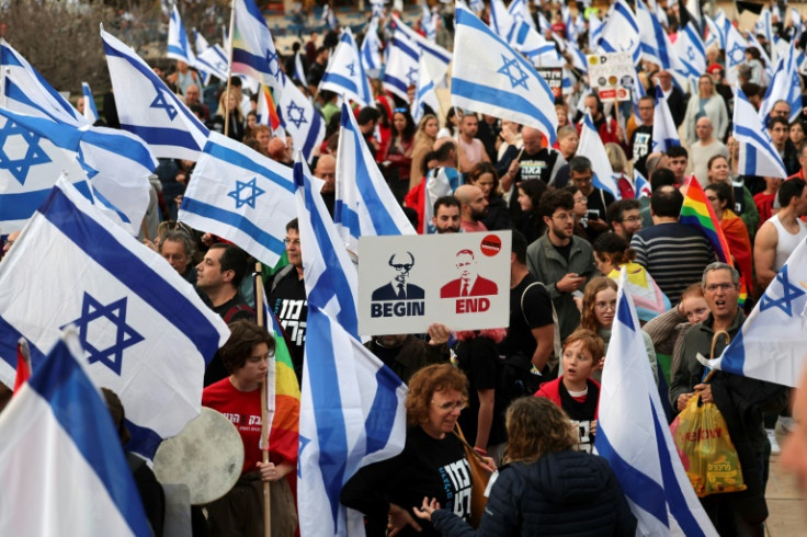 The latest mass protest in Israel's commercial hub Tel Aviv comes days after Prime Minister Benjamin Netanyahu vowed to press on with a controversial judicial overhaul  despite mounting international alarm