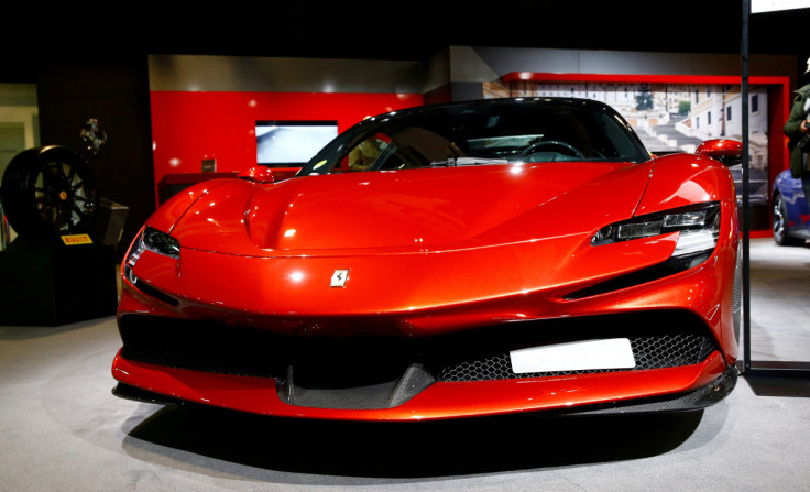 A Ferrari SF90 Stradale hybrid sports car is seen at the Auto Zurich Car Show in Zurich