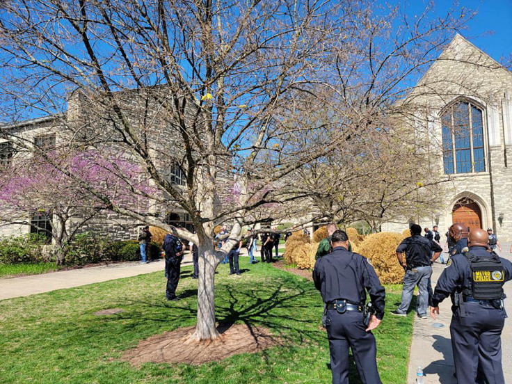 Police officers arrive at the Covenant School, Covenant Presbyterian Church, after reports of a shooting in Nashville