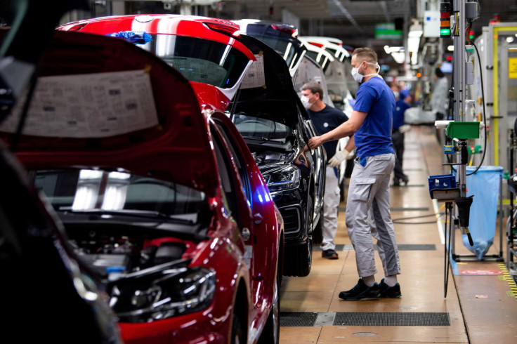 A worker on the assembly line at Volkswagen's plant in Wolfsburg, Germany