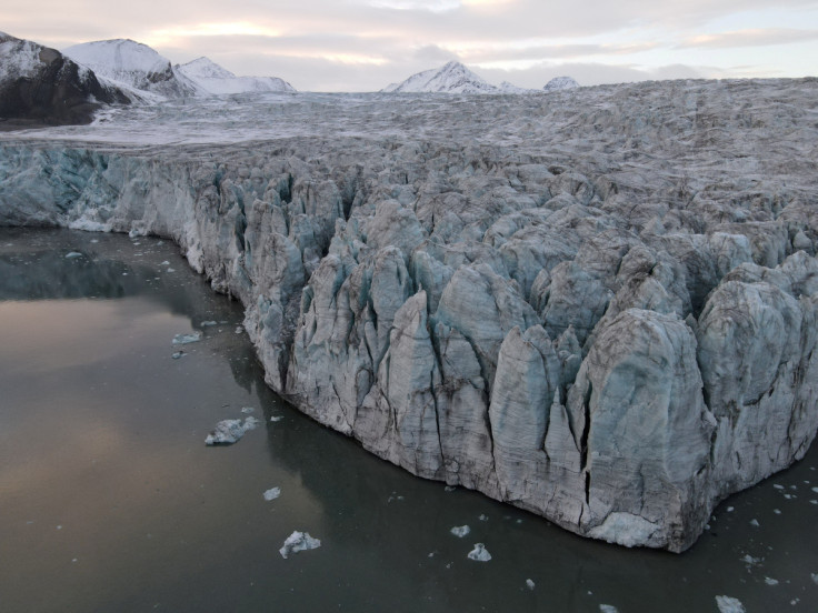 A drone view of the Esmarkbreen glacier on Spitsbergen island in Norway