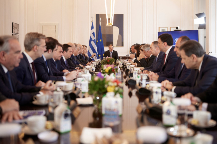 Greek PM Mitsotakis leads a cabinet meeting at the Maximos Mansion in Athens