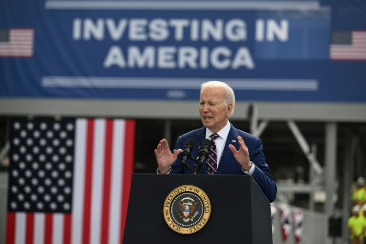 US President Joe Biden delivers remarks at Wolfspeed, a semiconductor manufacturer, in Durham, North Carolina