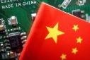 Illustration picture of Chinese flag with semiconductor chips