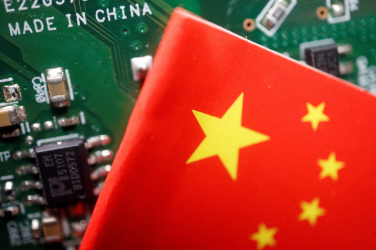 Illustration picture of Chinese flag with semiconductor chips