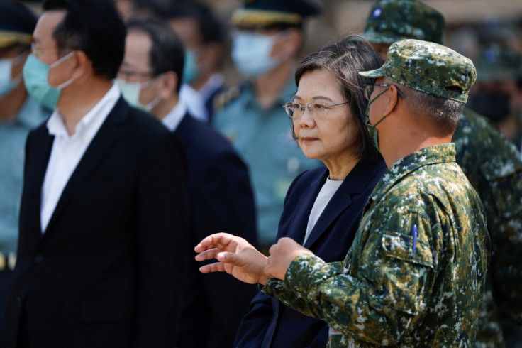 Taiwanese President Tsai Ing-wen visits a military base in Chiayi