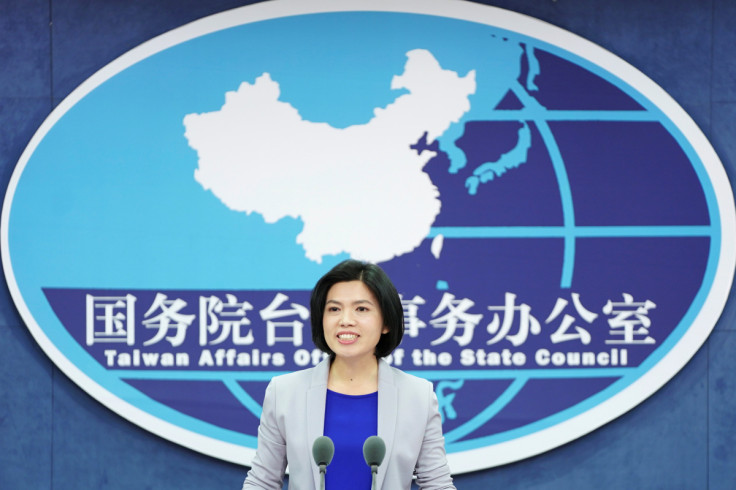 Zhu Fenglian, the new spokesperson for China's Taiwan Affairs Office of the State Council, speaks at a news conference in Beijing