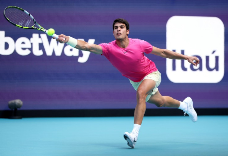 Defending champion Carlos Alcaraz of Spain on the way to a fourth-round victory over American Tommy Paul at the Miami Open