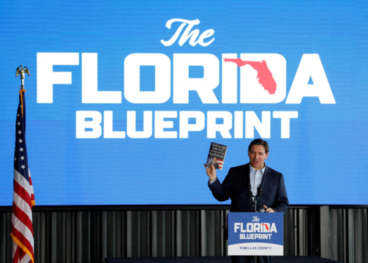 Florida Governor Ron DeSantis speaks in Pinellas Park