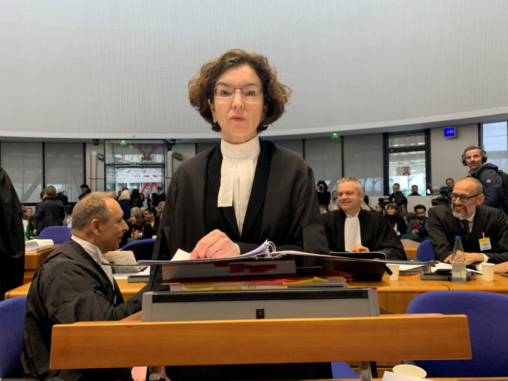 A lawyer for the association Senior Women for Climate Protection Jessica Simor prepares to address the court at the European Court of Human Rights in Strasbourg