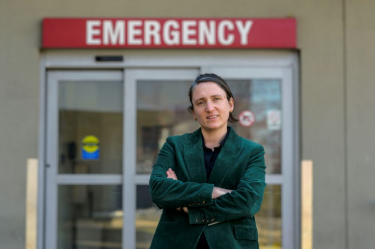 Trauma surgeon Elinore Kaufman poses outside the Penn Presbyterian Medical Center in Philadelphia, Pennsylvania