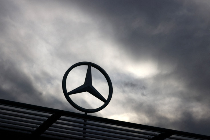 A logo of Mercedes-Benz is seen outside a Mercedes-Benz car dealer in Brussels