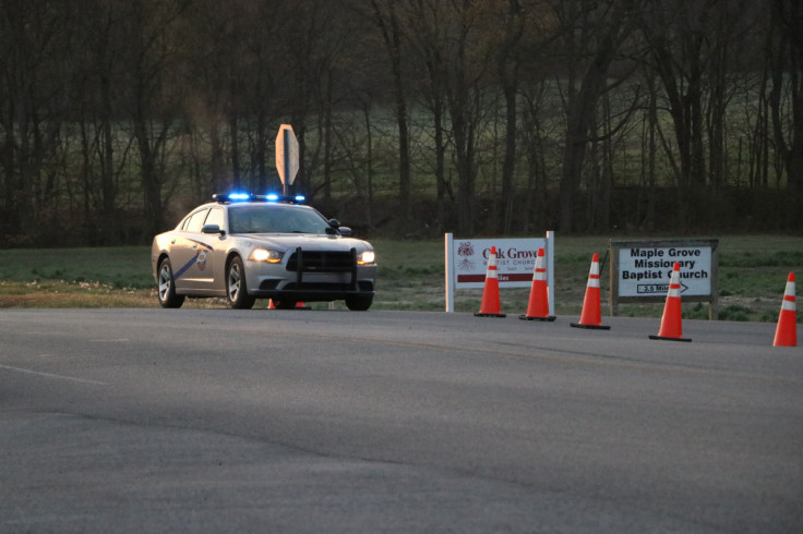 A view of a police car at a site where two U.S. Army Black Hawk helicopters crashed in Kentucky