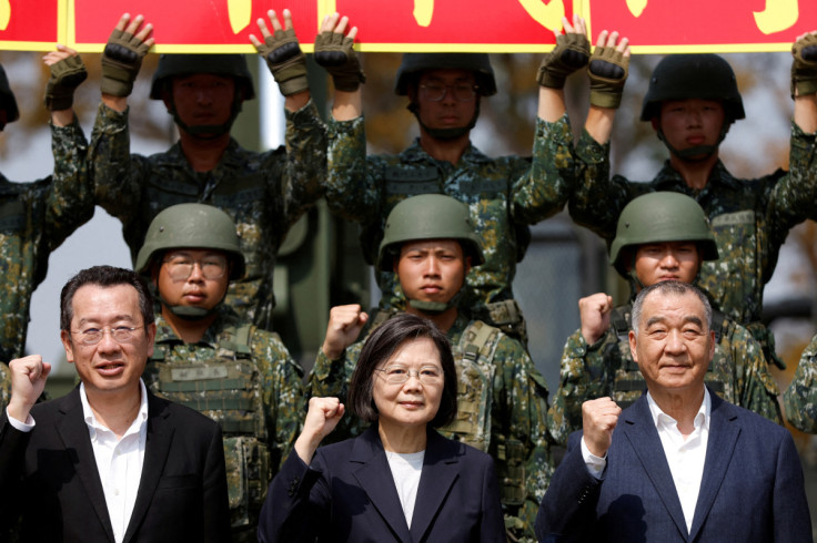 Taiwanese President Tsai Ing-wen visits a military base in Chiayi