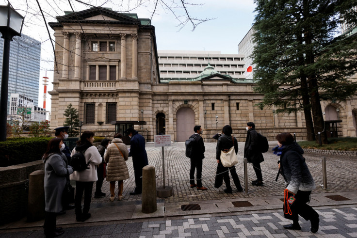 Visitors are seen at the headquarters of Bank of Japan in Tokyo