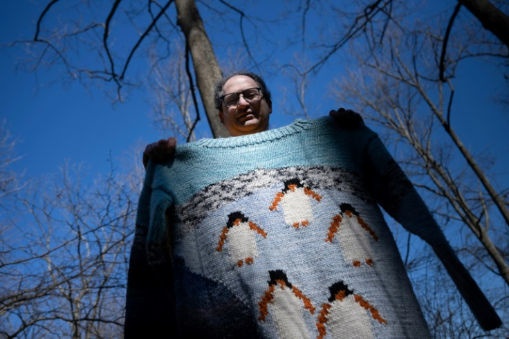Sam Barsky puts everything on sweaters, from penguins and robots to Stonehenge and Niagara Falls